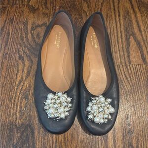 Kate Spade Black Flats with Pearl Accents